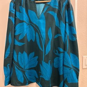 Ann Taylor Teal and Blue Patterned Top